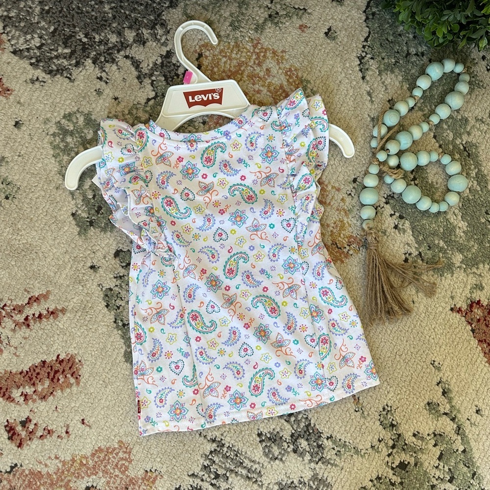 New Levi's Girls Size 4 Colorful Paisley Print Top Ruffle Layered Short Sleeves - Picture 13 of 16